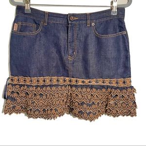 Moschino Jeans Blue Denim Ruffled Mini Skirt